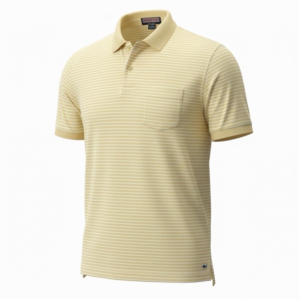Vineyard Vines By Shep & Ian Pima Cotton Polo Shirt Yellow Striped Men's Size L